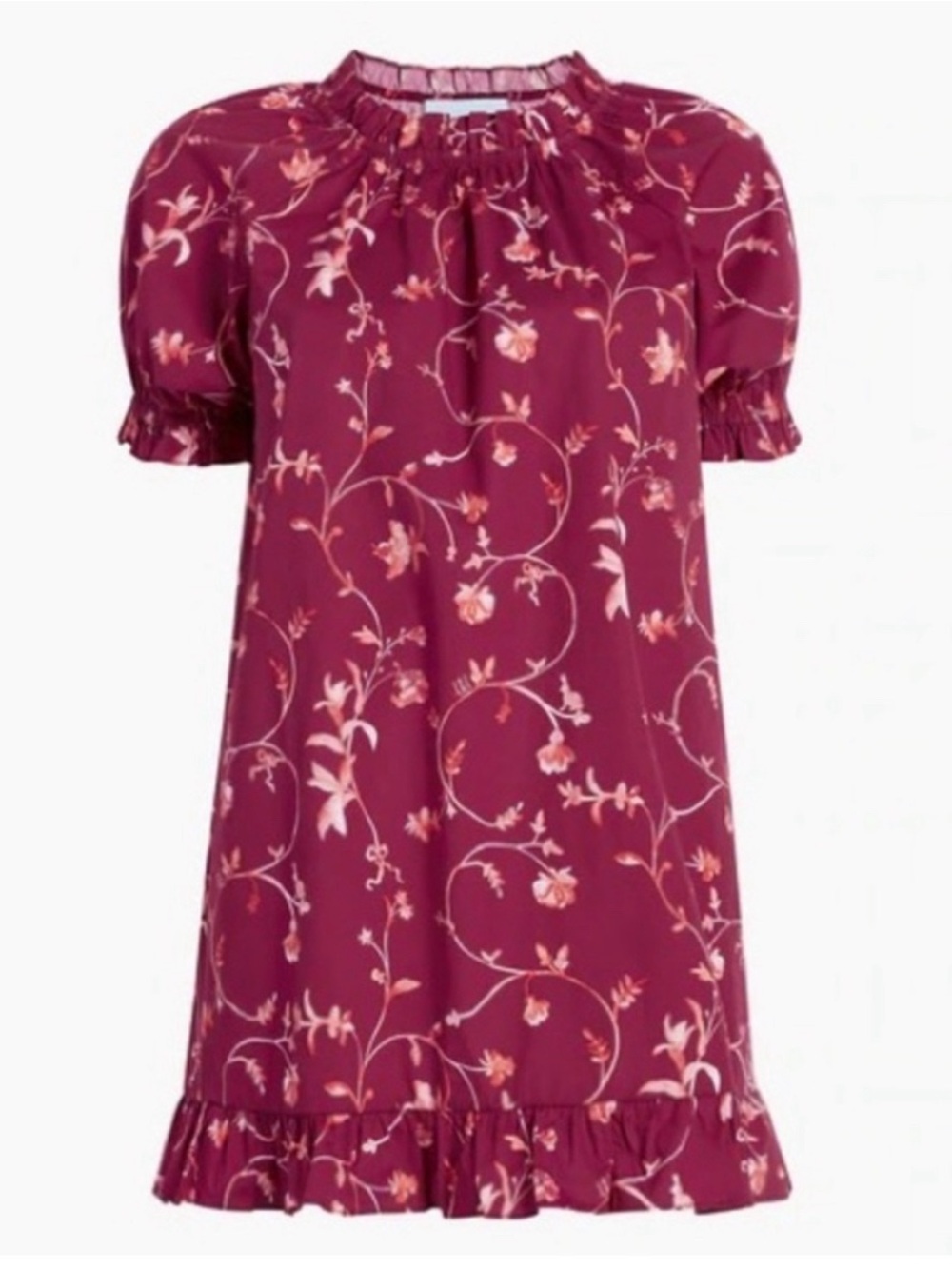 Hill House Girls Floral Burgundy-Pink Puff Sleeve Dress